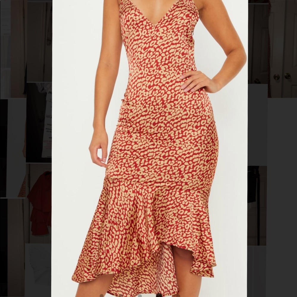 PrettyLittleThing Red and Cream Leopard Print Maxi Dress
